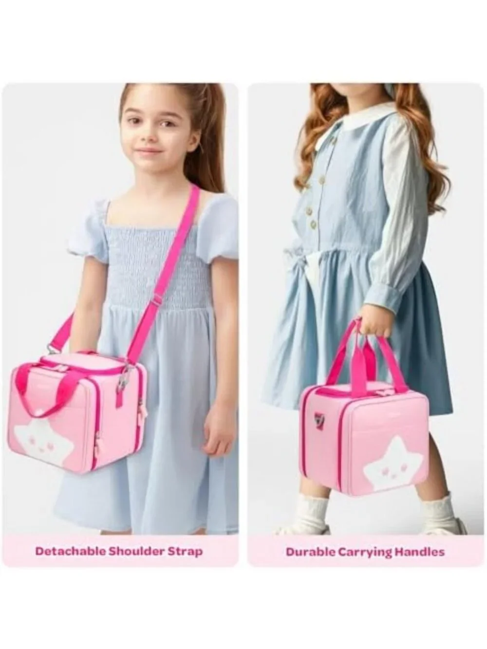 Portable Storage Case for Story Books & Characters, Pink, with Handle & Strap